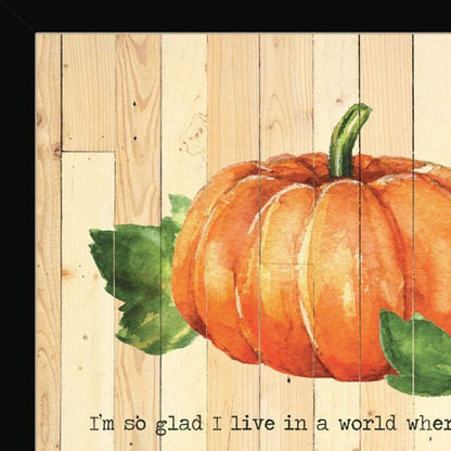 Set Of Two Happy Fall Pumpkins Distressed Black Framed Wall Art