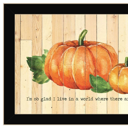 Set Of Two Happy Fall Pumpkins Distressed Black Framed Wall Art