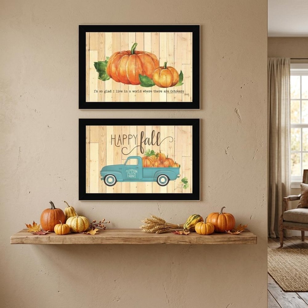 Set Of Two Happy Fall Pumpkins Distressed Black Framed Wall Art — view 7