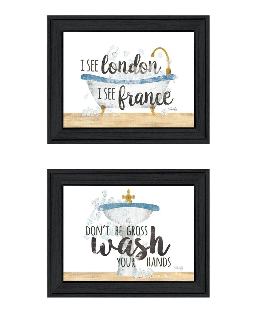 Set Of Two I See London And I See France Black Framed Bathroom Wall Art