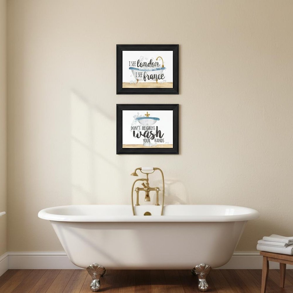 Set Of Two I See London And I See France Black Framed Bathroom Wall Art