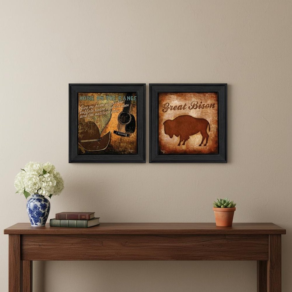 Set Of Two Home on the Range-Western Black Framed Wall Art
