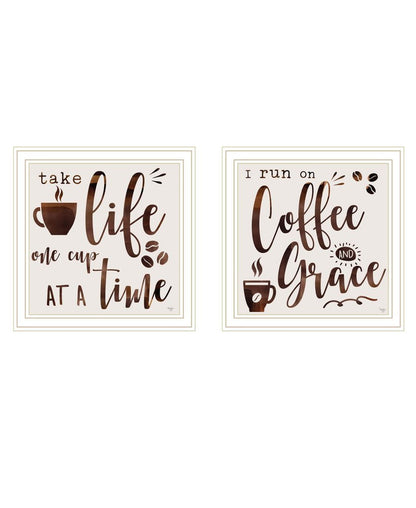 Set Of Two One Cup At A Time! Black Framed Kitchen Wall Art