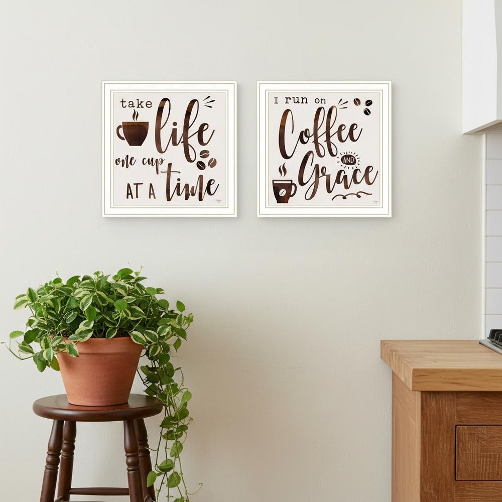 Set Of Two One Cup At A Time! Black Framed Kitchen Wall Art — view 5