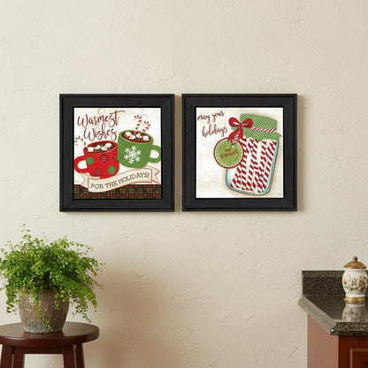 Set Of Two Hot Cocoa And Candy Canes Black Framed Kitchen Wall Art