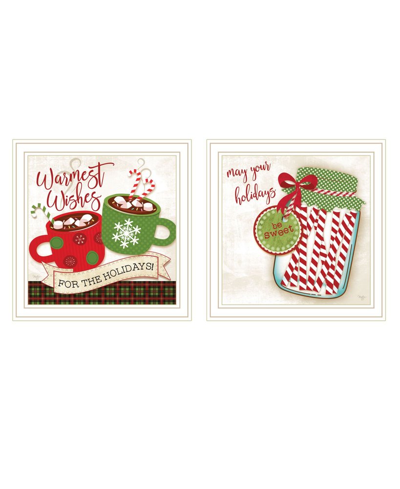 Set Of Two Hot Cocoa And Candy Canes White Framed Kitchen Wall Art — view 1