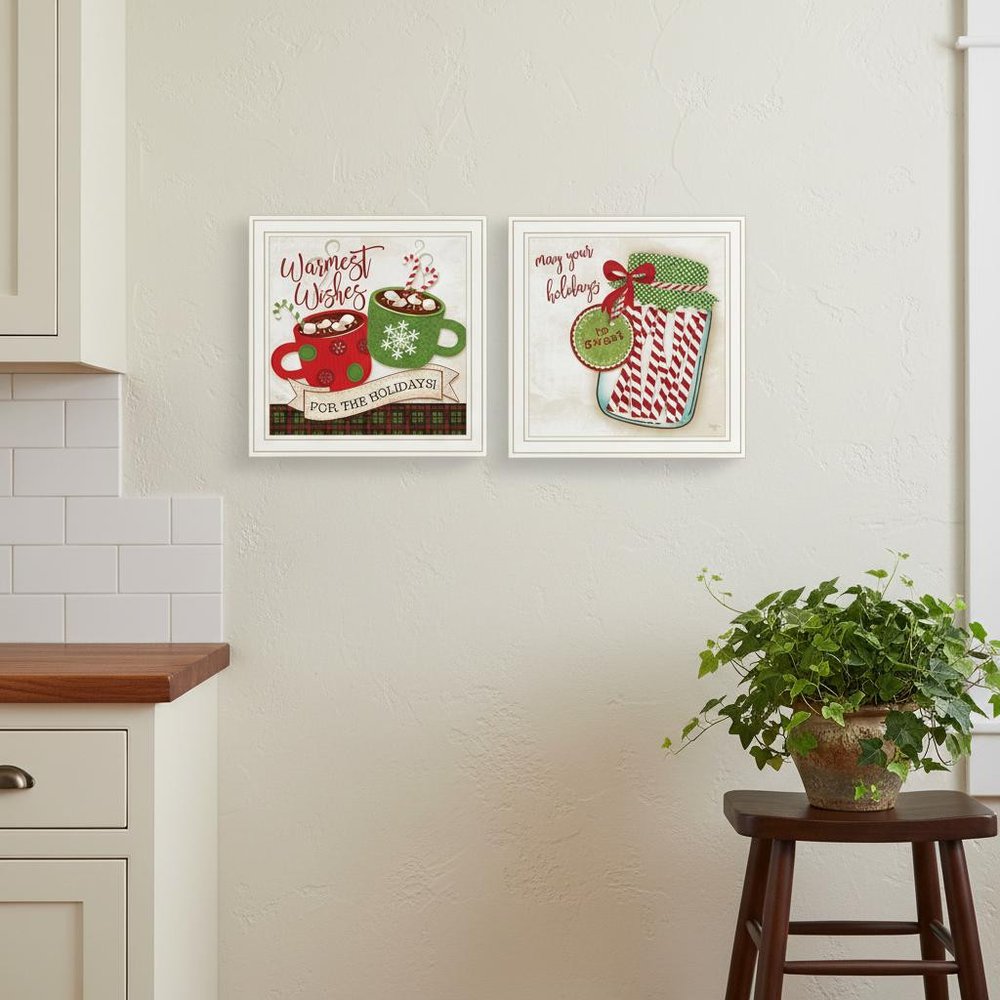 Set Of Two Hot Cocoa And Candy Canes White Framed Kitchen Wall Art