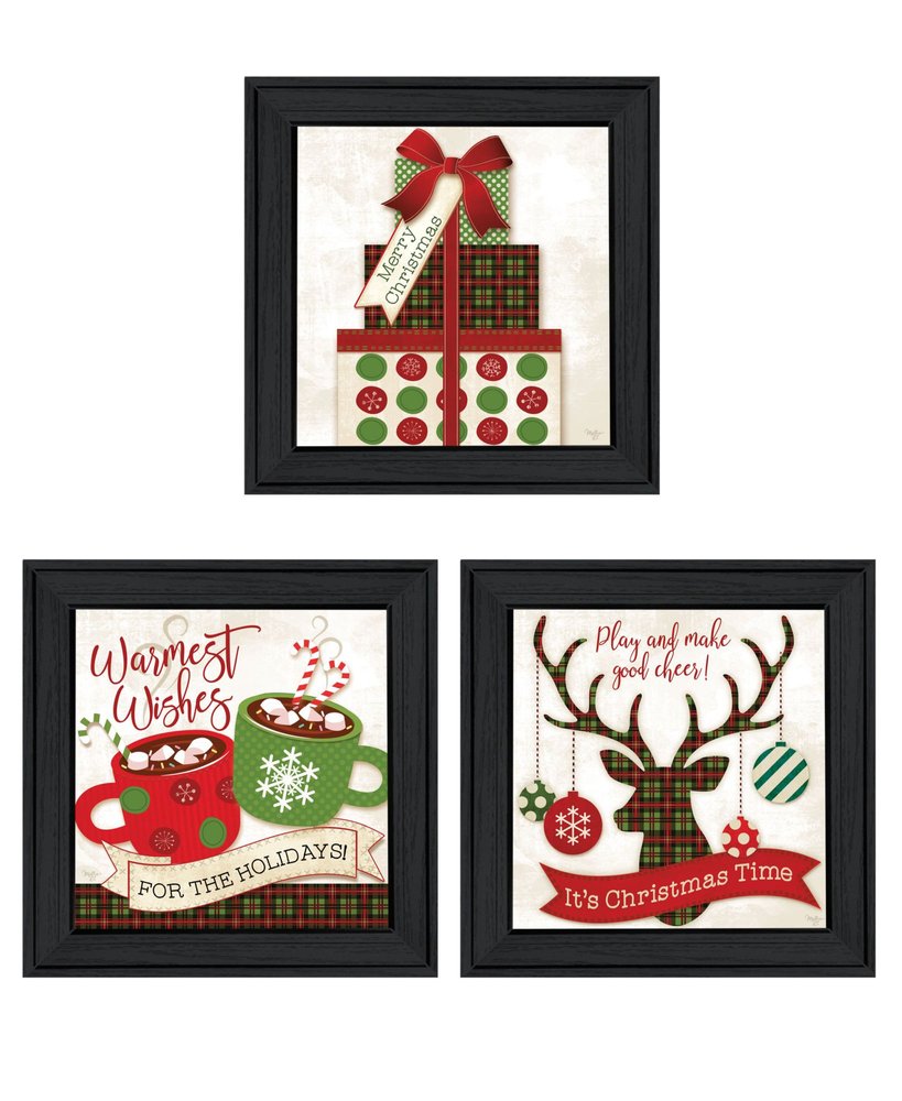 Set Of Three It's Christmas Time! Black Framed Wall Art — view 1