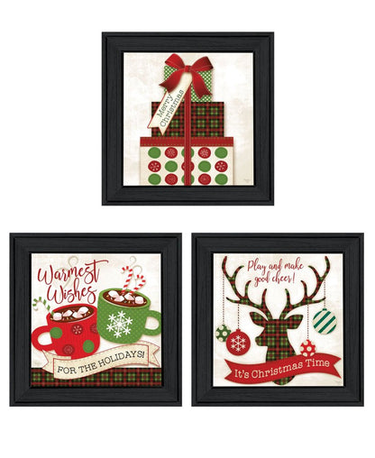 Set Of Three It's Christmas Time! Black Framed Wall Art