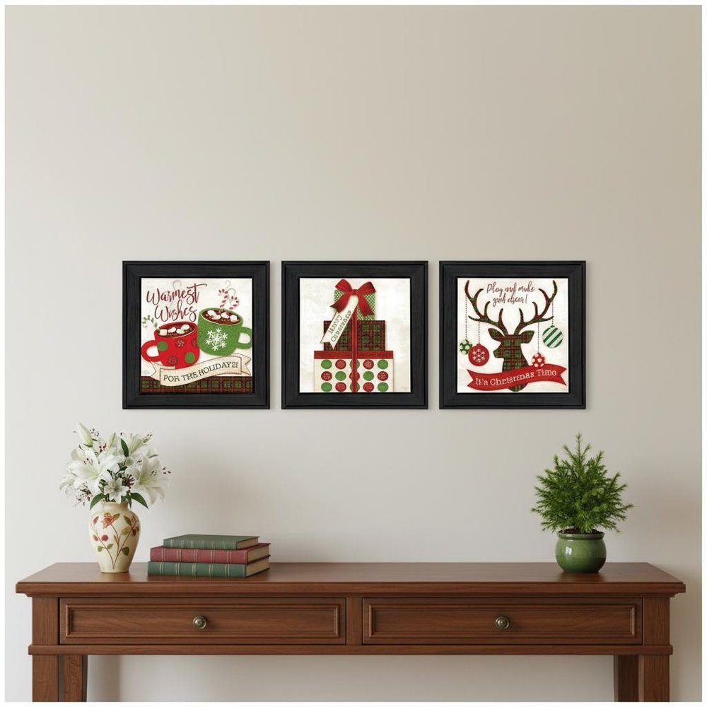 Set Of Three It's Christmas Time! Black Framed Wall Art — view 3