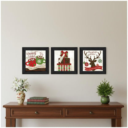 Set Of Three It's Christmas Time! Black Framed Wall Art