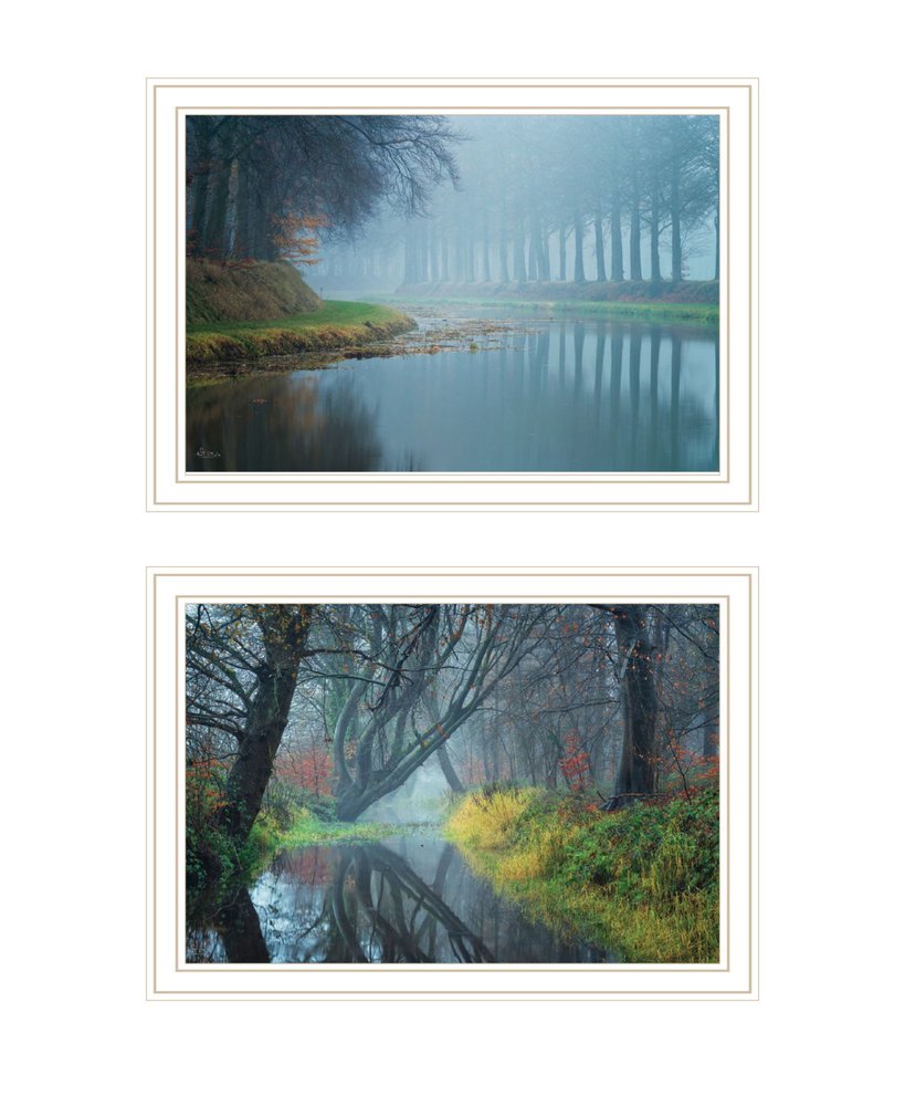 Set Of Two Misty Rivers White Framed Wall Art