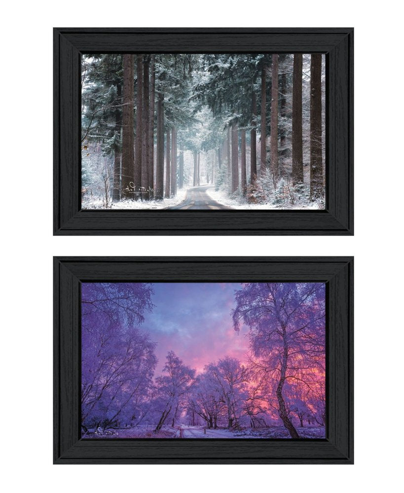 Set Of Two Winter Wonderland Black Framed Wall Art