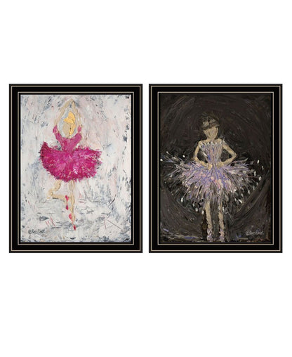 Set Of Two "Ballerina Dancers" Black Framed Wall Art