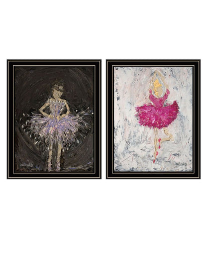 Set Of Two "Ballerina Dancers" Black Framed Wall Art