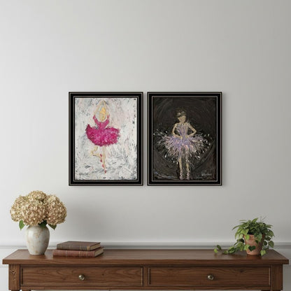 Set Of Two "Ballerina Dancers" Black Framed Wall Art