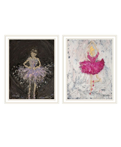 Set Of Two "Ballerina Dancers" White Framed Wall Art