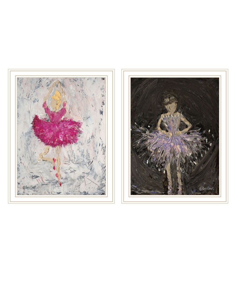 Set Of Two "Ballerina Dancers" White Framed Wall Art
