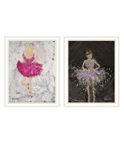 Set Of Two "Ballerina Dancers" White Framed Wall Art