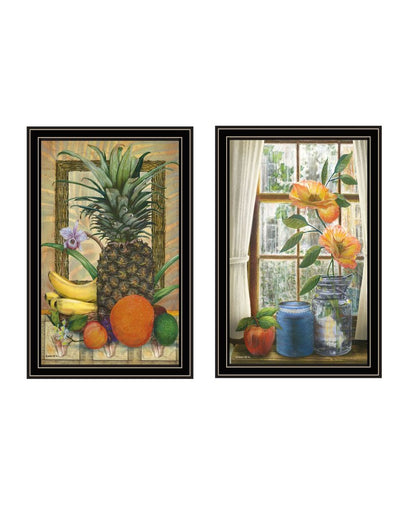 Set Of Two Flowers And Fruit Black Framed Kitchen Wall Art