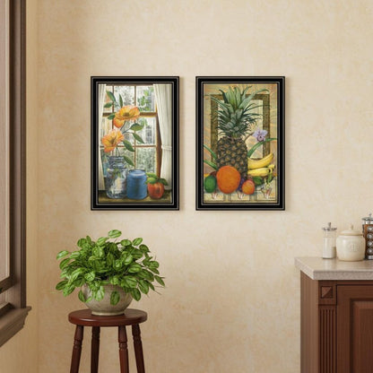 Set Of Two Flowers And Fruit Black Framed Kitchen Wall Art