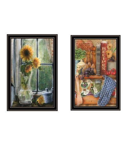 Set Of Two Herbal and Floral Black Framed Kitchen Wall Art HomeRoots