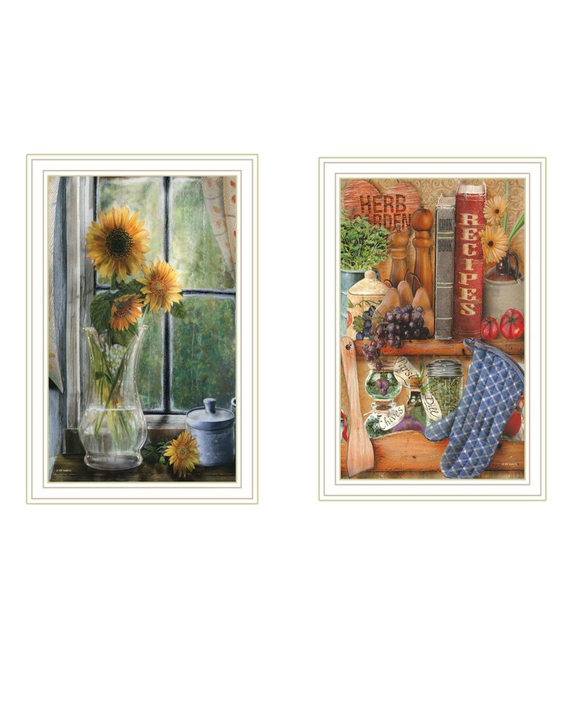 Set Of Two Herbal and Floral White Framed Kitchen Wall Art — view 1