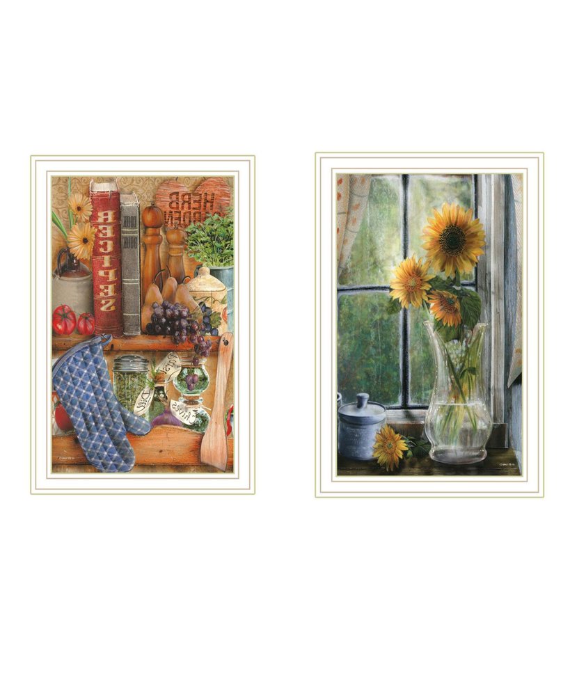 Set Of Two Herbal and Floral White Framed Kitchen Wall Art — view 2