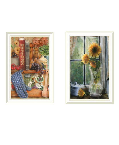 Set Of Two Herbal and Floral White Framed Kitchen Wall Art