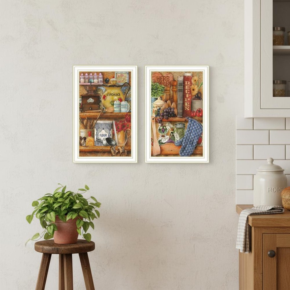 Set Of Two Sugar Spice And Herbs White Framed Kitchen Wall Art — view 4
