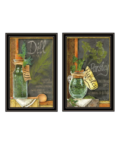 Set Of Two Dill And Parsley Black Framed Kitchen Wall Art