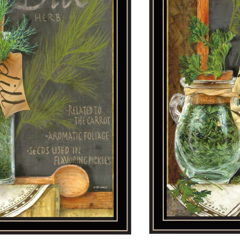 Set Of Two Dill And Parsley Black Framed Kitchen Wall Art