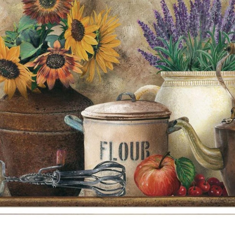 Set Of Three Antique Kitchen with Sugar And Spice White Framed Kitchen Wall Art