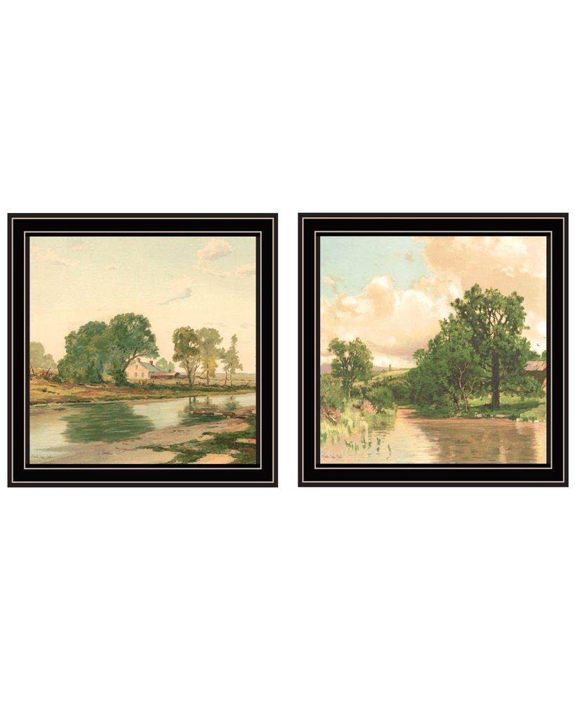 Set Of Two Country Pond And Farmhouse Black Framed Wall Art — view 1