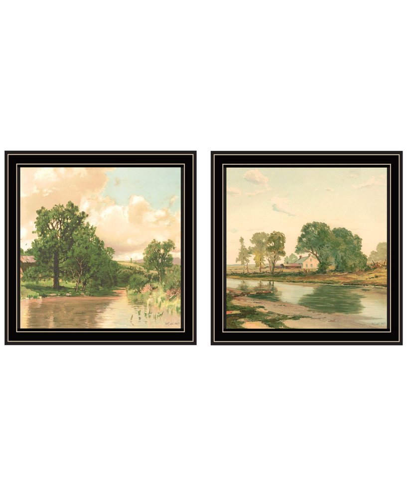Set Of Two Country Pond And Farmhouse Black Framed Wall Art