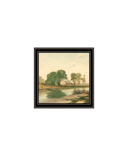 Set Of Two Country Pond And Farmhouse Black Framed Wall Art