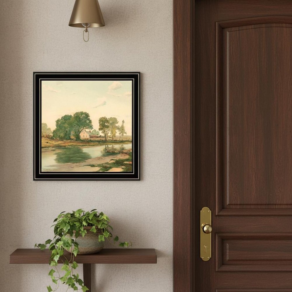 Set Of Two Country Pond And Farmhouse Black Framed Wall Art
