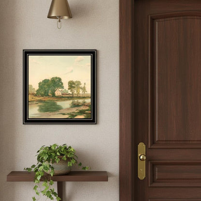 Set Of Two Country Pond And Farmhouse Black Framed Wall Art