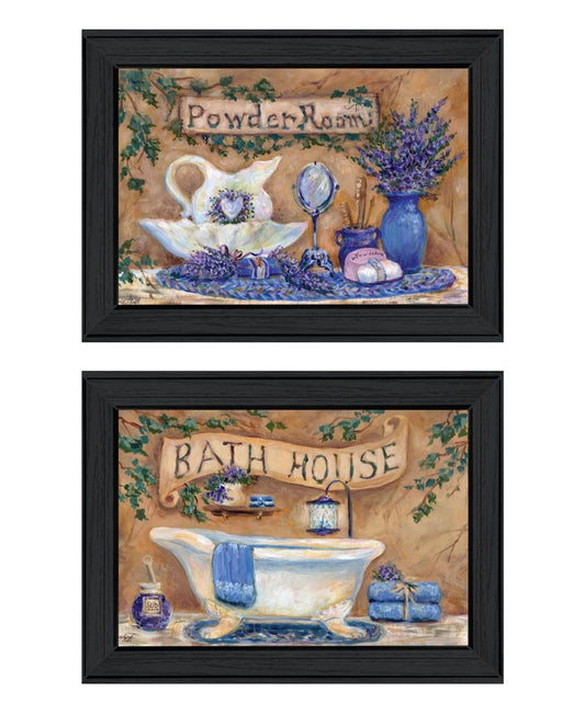 Set Of Two Lavender Bath Black Framed Bathroom Wall Art