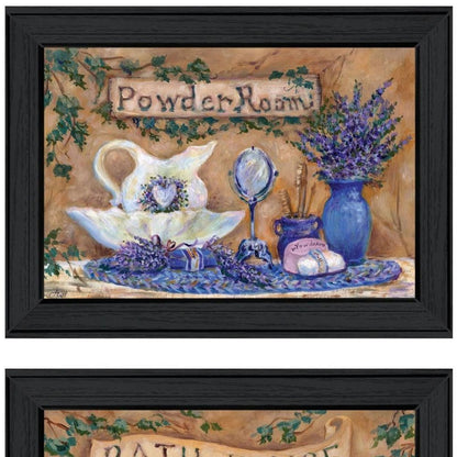 Set Of Two Lavender Bath Black Framed Bathroom Wall Art