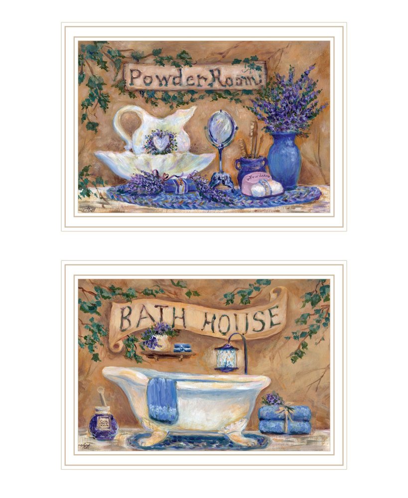 Set Of Two Lavender Bath White Framed Bathroom Wall Art