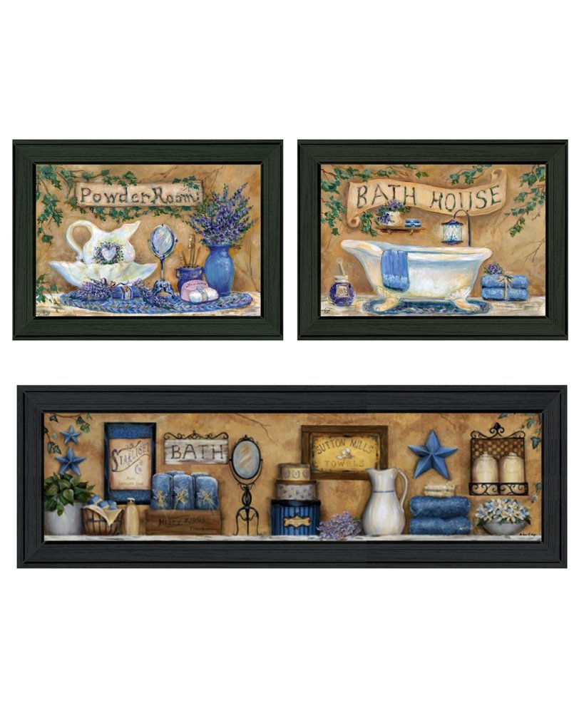 Set Of Three Rest And Relax with a Lavender Bath Black Framed Bathroom Wall Art — view 1