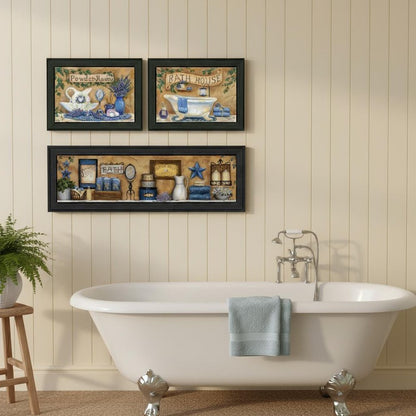 Set Of Three Rest And Relax with a Lavender Bath Black Framed Bathroom Wall Art HomeRoots