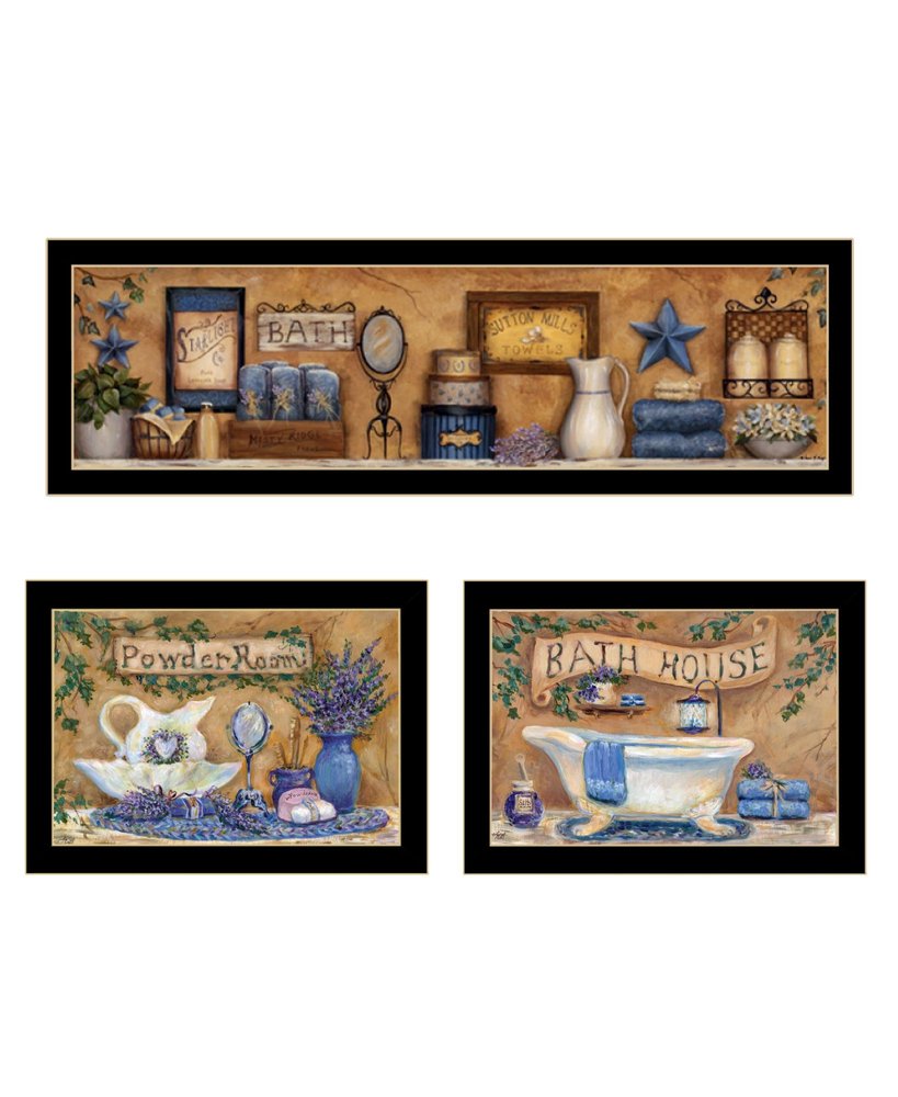 Set Of Three Rest And Relax with a Lavender Bath Black Framed Bathroom Wall Art HomeRoots