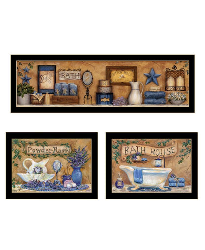 Set Of Three Rest And Relax with a Lavender Bath Black Framed Bathroom Wall Art HomeRoots