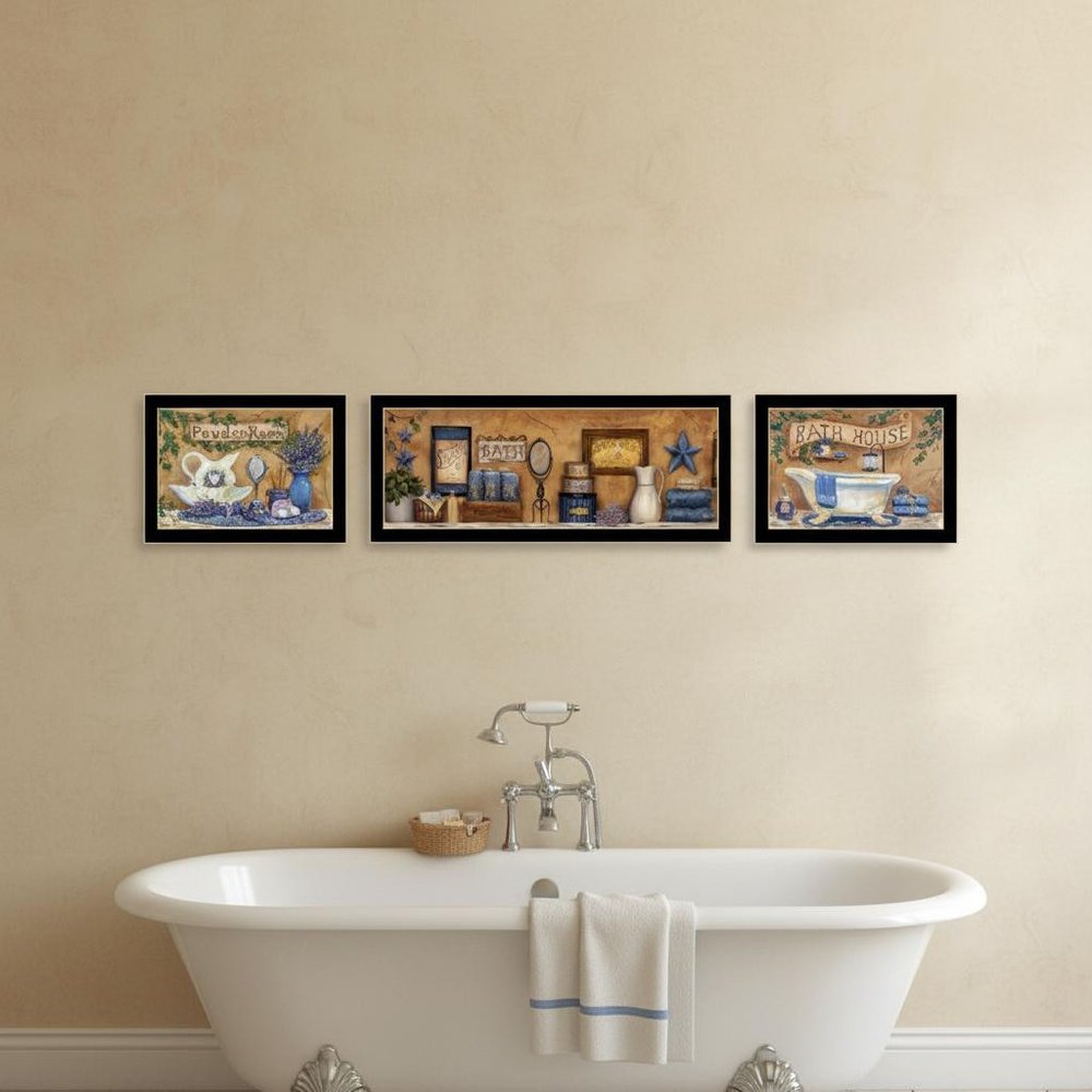 Set Of Three Rest And Relax with a Lavender Bath Black Framed Bathroom Wall Art — view 4