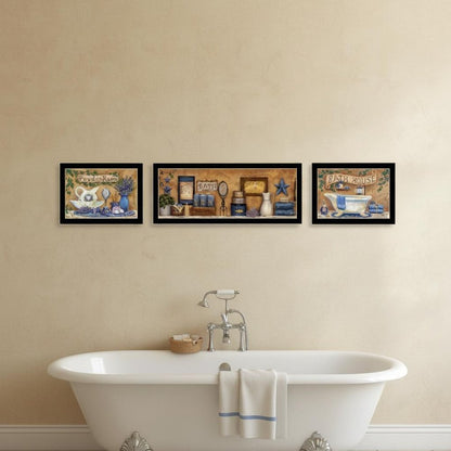 Set Of Three Rest And Relax with a Lavender Bath Black Framed Bathroom Wall Art HomeRoots