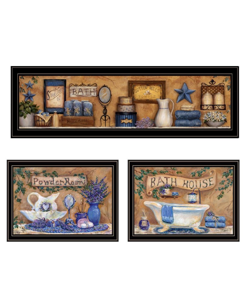 Set Of Three Rest And Relax with a Lavender Bath Black Framed Bathroom Wall Art HomeRoots