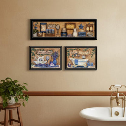 Set Of Three Rest And Relax with a Lavender Bath Black Framed Bathroom Wall Art HomeRoots