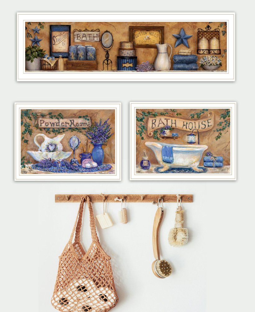 Set Of Three Rest And Relax with a Lavender Bath White Framed Bathroom Wall Art HomeRoots